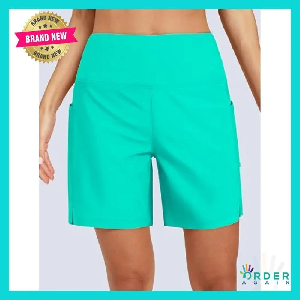 High Waisted Swim Board Shorts Quick Dry Beach Wear with Pockets